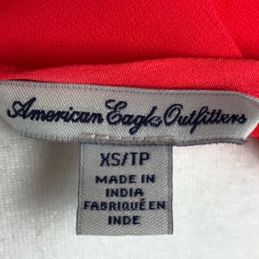 AMERICAN EAGLE OUTFITTERS Sheer Neon Coral Swiss Dot Peasant Boho Summer Date XS - Picture 7 of 8